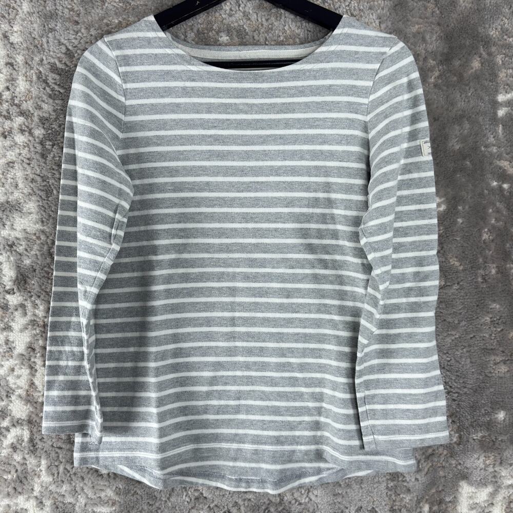 Joules Size 6 Striped Cotton Casual Top Gray Long Sleeve Round Neck Pullover